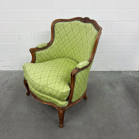 Sessel im Louis XV-Stil, grün, neu bezogen und gepolstert