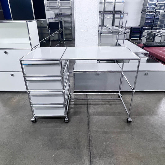 USM Home-Office-Pult, Lichtgrau, 4 A6 Schubladen, Q1