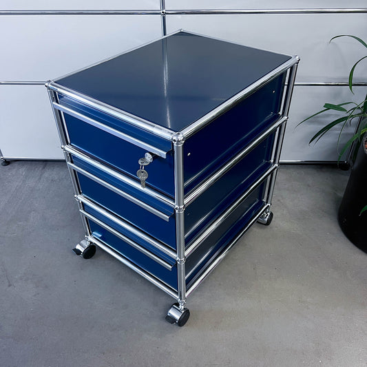 USM Rollkorpus, Stahlblau, 3 A6 Schubladen, Q1