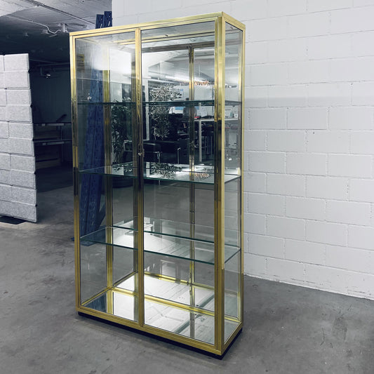 Glasvitrine aus Messing mit Spiegel