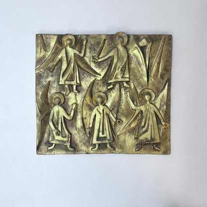 Relief-Bild mit Engeln aus Tonerde, goldfarbig