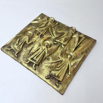 Relief-Bild mit Engeln aus Tonerde, goldfarbig