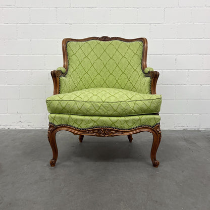 Sessel im Louis XV-Stil, grün, neu bezogen und gepolstert