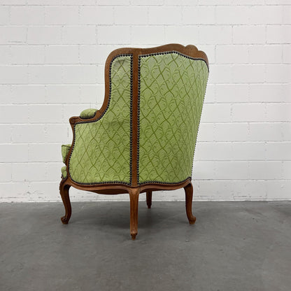 Sessel im Louis XV-Stil, grün, neu bezogen und gepolstert