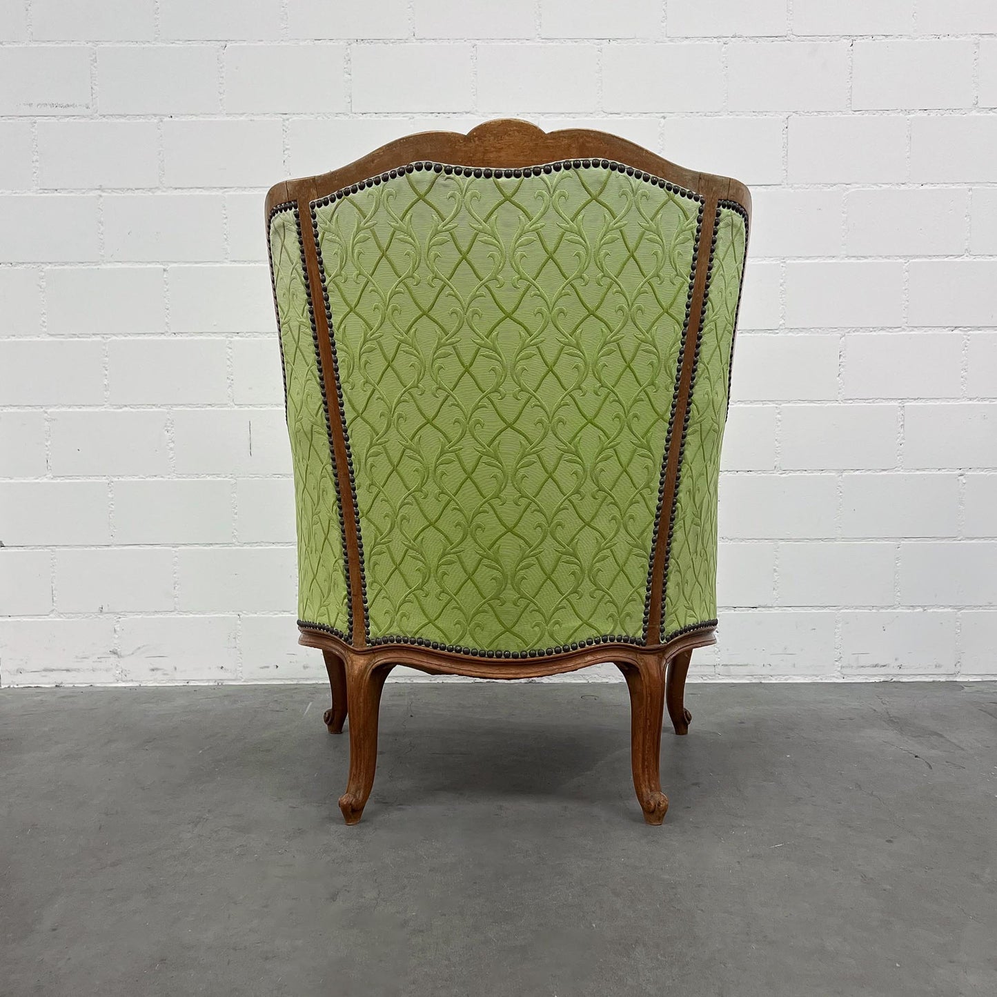 Sessel im Louis XV-Stil, grün, neu bezogen und gepolstert