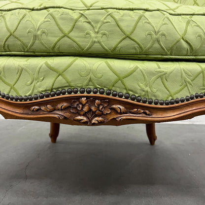 Sessel im Louis XV-Stil, grün, neu bezogen und gepolstert