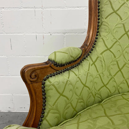 Sessel im Louis XV-Stil, grün, neu bezogen und gepolstert