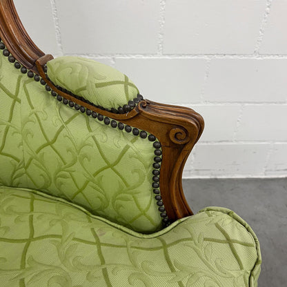 Sessel im Louis XV-Stil, grün, neu bezogen und gepolstert