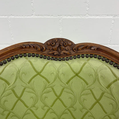 Sessel im Louis XV-Stil, grün, neu bezogen und gepolstert