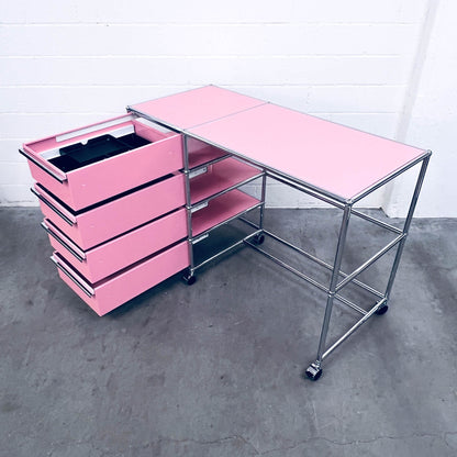 USM Home-Office-Pult, rosa, 4 A6 Schubladen, neuwertig