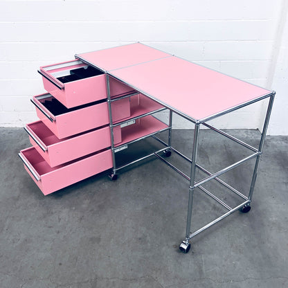 USM Home-Office-Pult, rosa, 4 A6 Schubladen, neuwertig