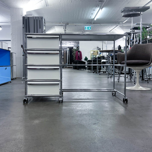 USM Home-Office-Pult, Reinweiss, 4 A6 Schubladen, Q1