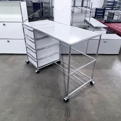 USM Home-Office-Pult, Lichtgrau, 4 A6 Schubladen, Q1