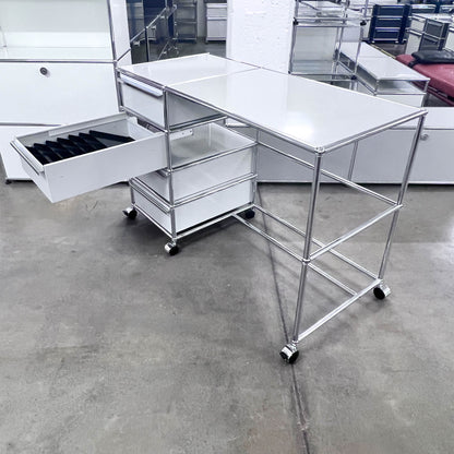 USM Home-Office-Pult, Lichtgrau, 4 A6 Schubladen, Q1