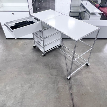 USM Home-Office-Pult, Lichtgrau, 4 A6 Schubladen, Q1