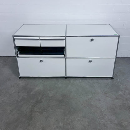 USM Organisationsmöbel, Reinweiss,  Ausziehtüre, Ausziehtablar, Klapptüre, A6 Schublade, Q2