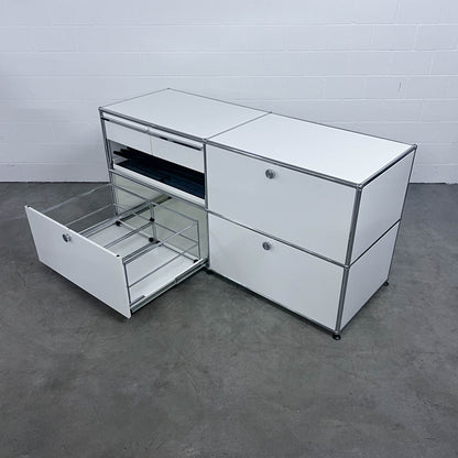 USM Organisationsmöbel, Reinweiss,  Ausziehtüre, Ausziehtablar, Klapptüre, A6 Schublade, Q2