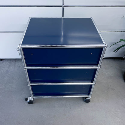 USM Rollkorpus, Stahlblau, 3 A6 Schubladen, Q1