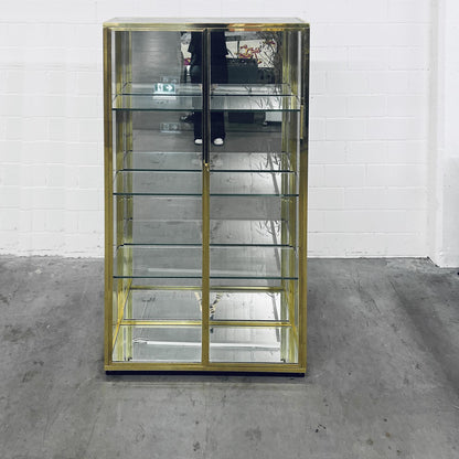 Glasvitrine aus Messing mit Spiegel