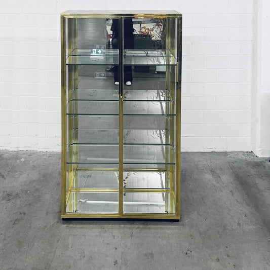 Glasvitrine aus Messing mit Spiegel